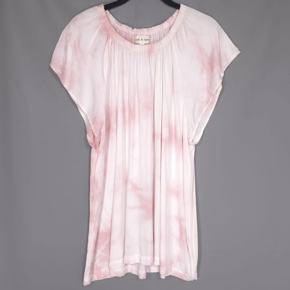 CLOTH & STONE Womens Blush Pink Tie Dye Tunic Top XL Short Sleeve Ecovero